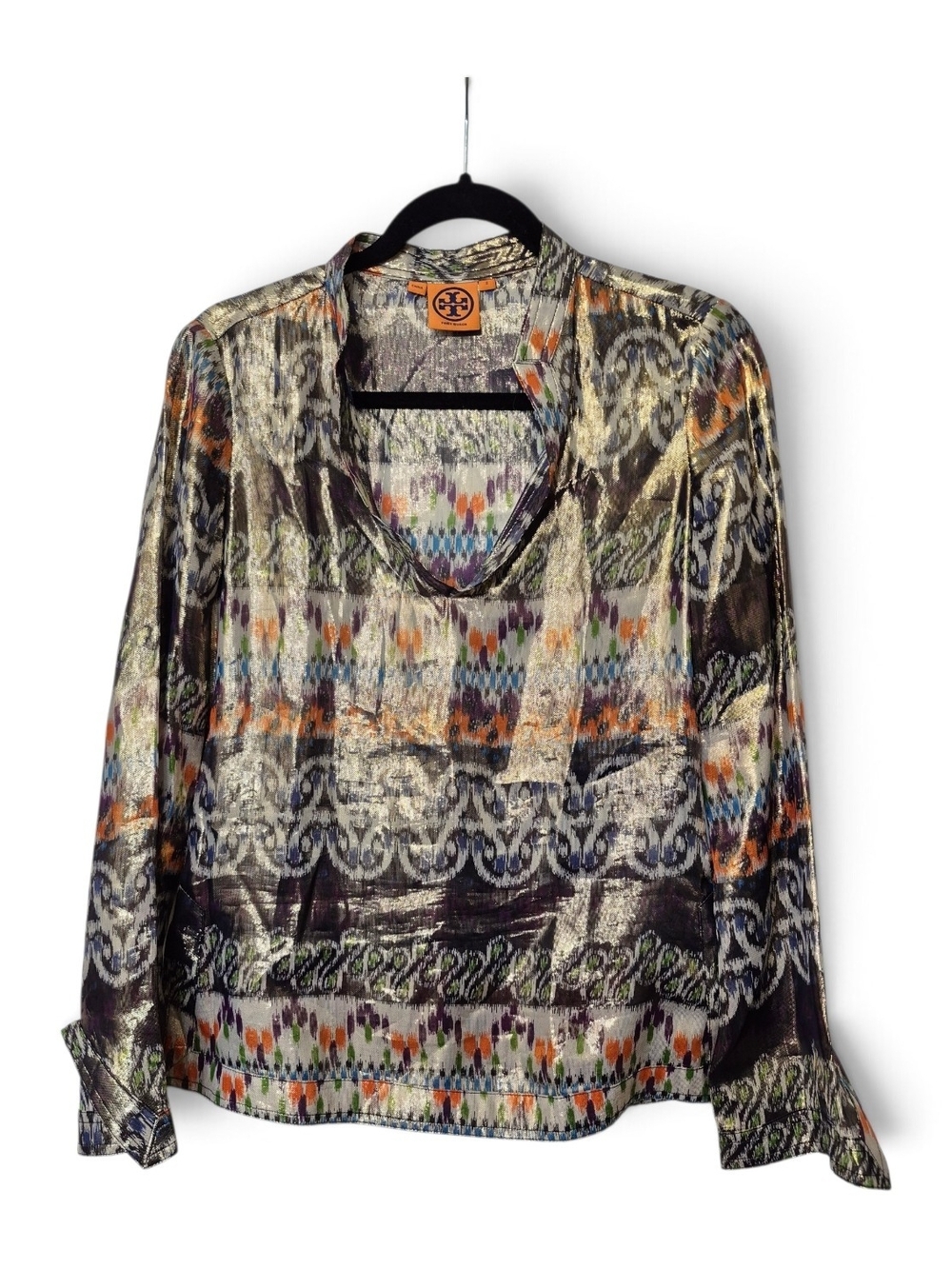 Tory Burch Stephanie Metallic Silk Tunic Blouse Size 2